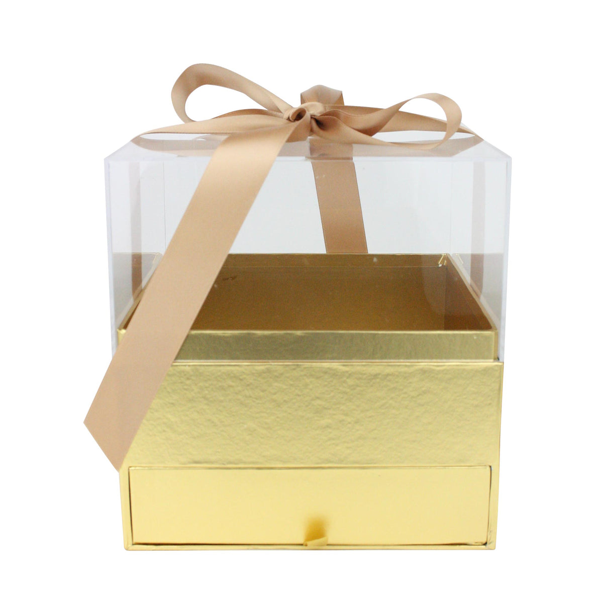 Gold Gift Box with Clear Acrylic Lid and Drawer