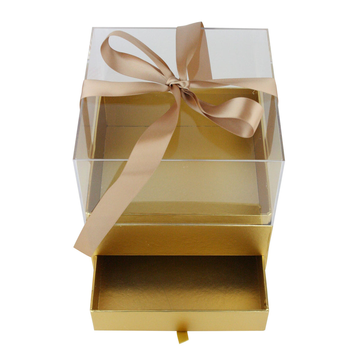 Close-up of Clear Acrylic Lid on Gold Gift Box