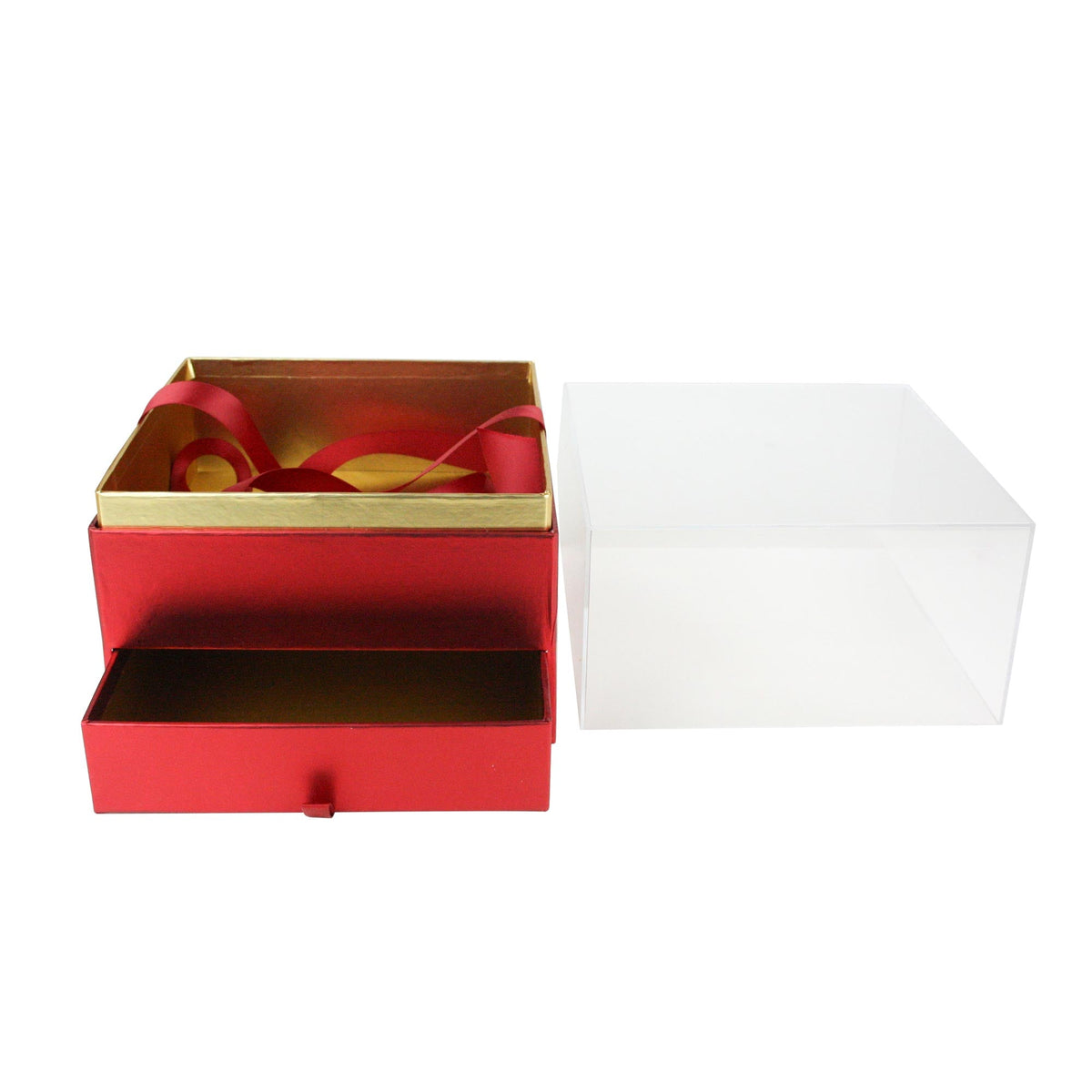 Red and gold acrylic gift box on a birthday