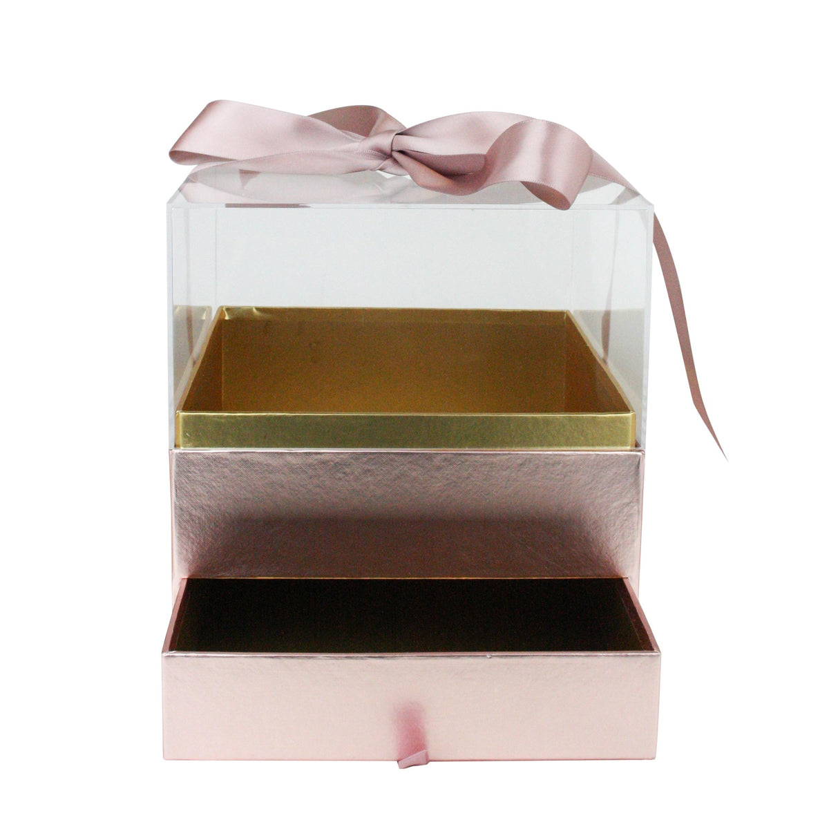 Clear Acrylic Lid Gift Box with Pink and Gold Detail