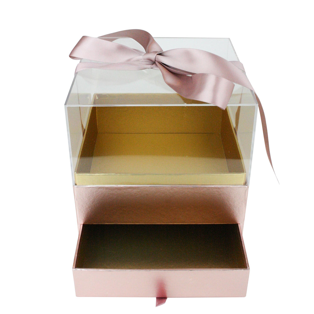 Pink Gift Box with Gold Accents and Functional Drawer