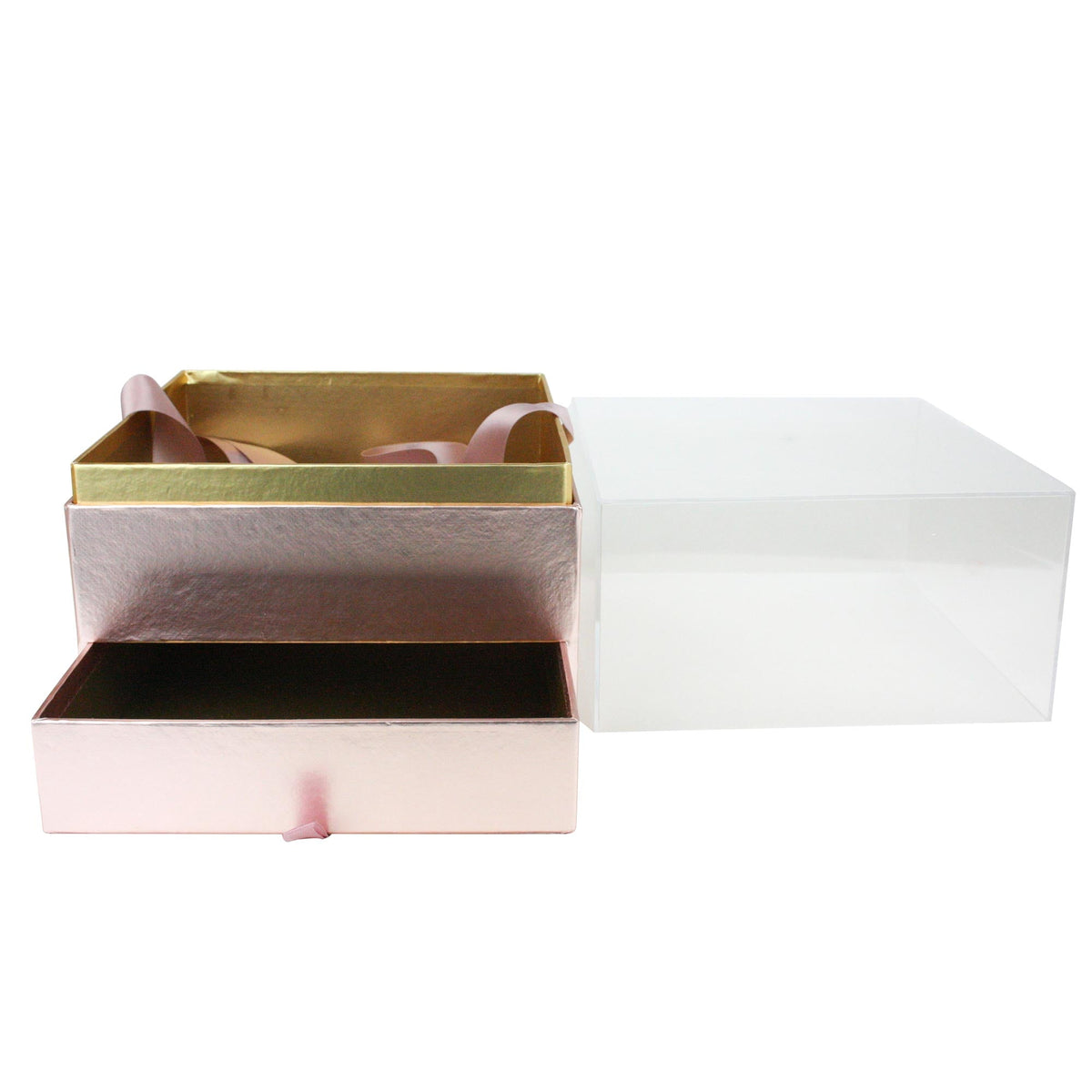 Modern Gift Box with Acrylic Lid and Built-In Drawer