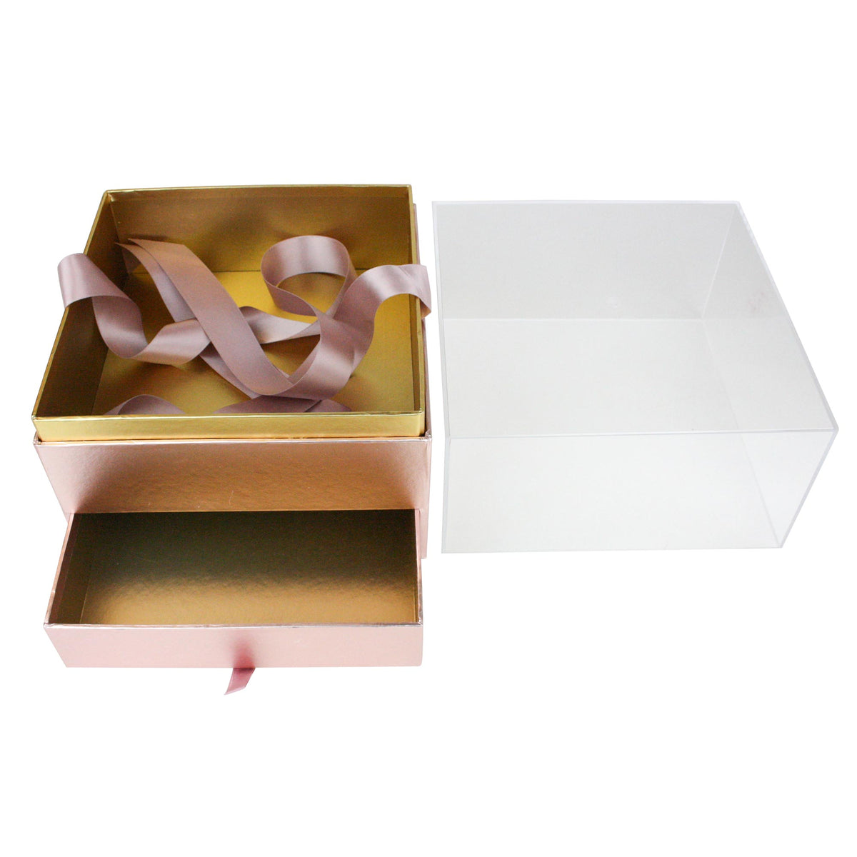 Gift Box with Peek-A-Boo Acrylic Lid and Slide-Out Drawer