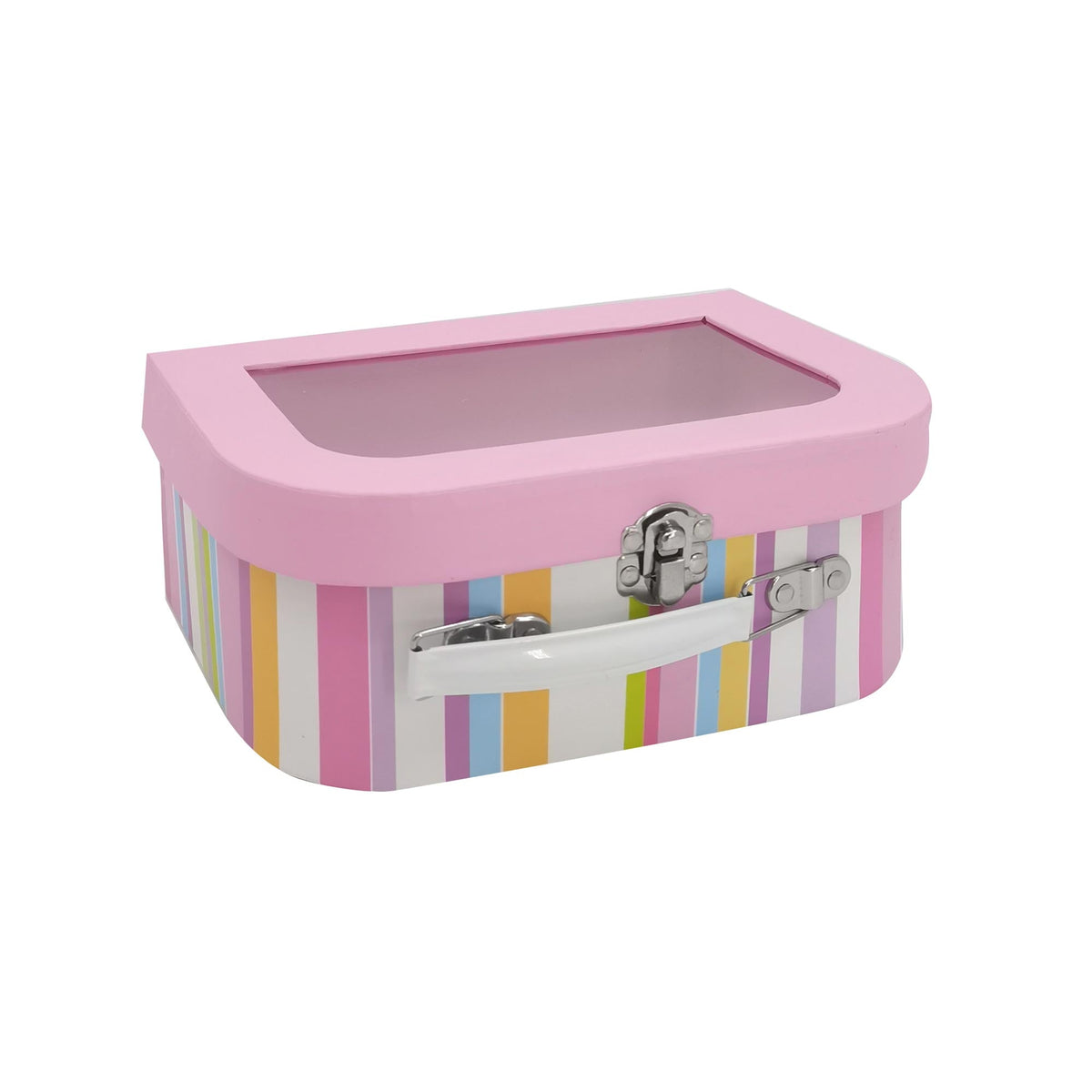 Multicolored stripes suitcase gift box set with clear window.