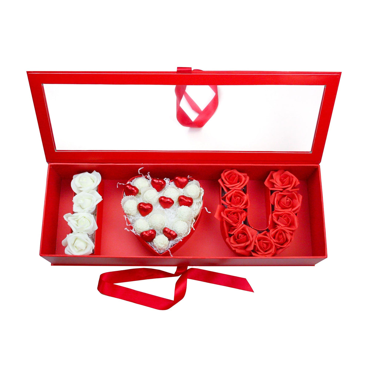 Red Gift Box with Transparent Lid - Romantic Surprise for Mom