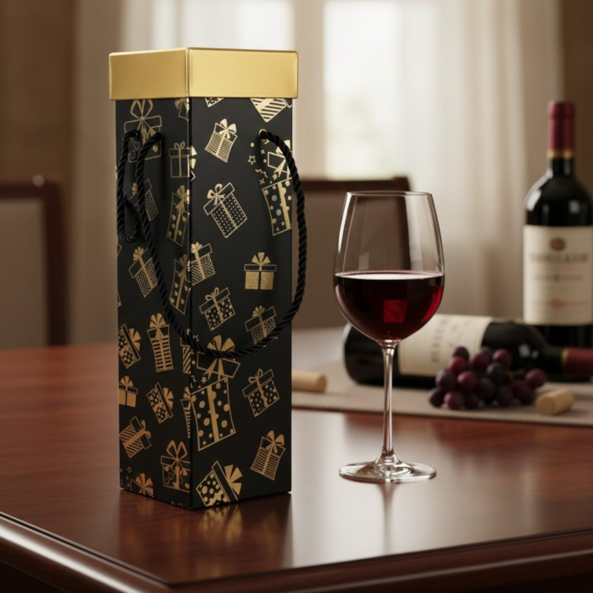 Luxury Wine Bottle Gift Box With Rope Handle