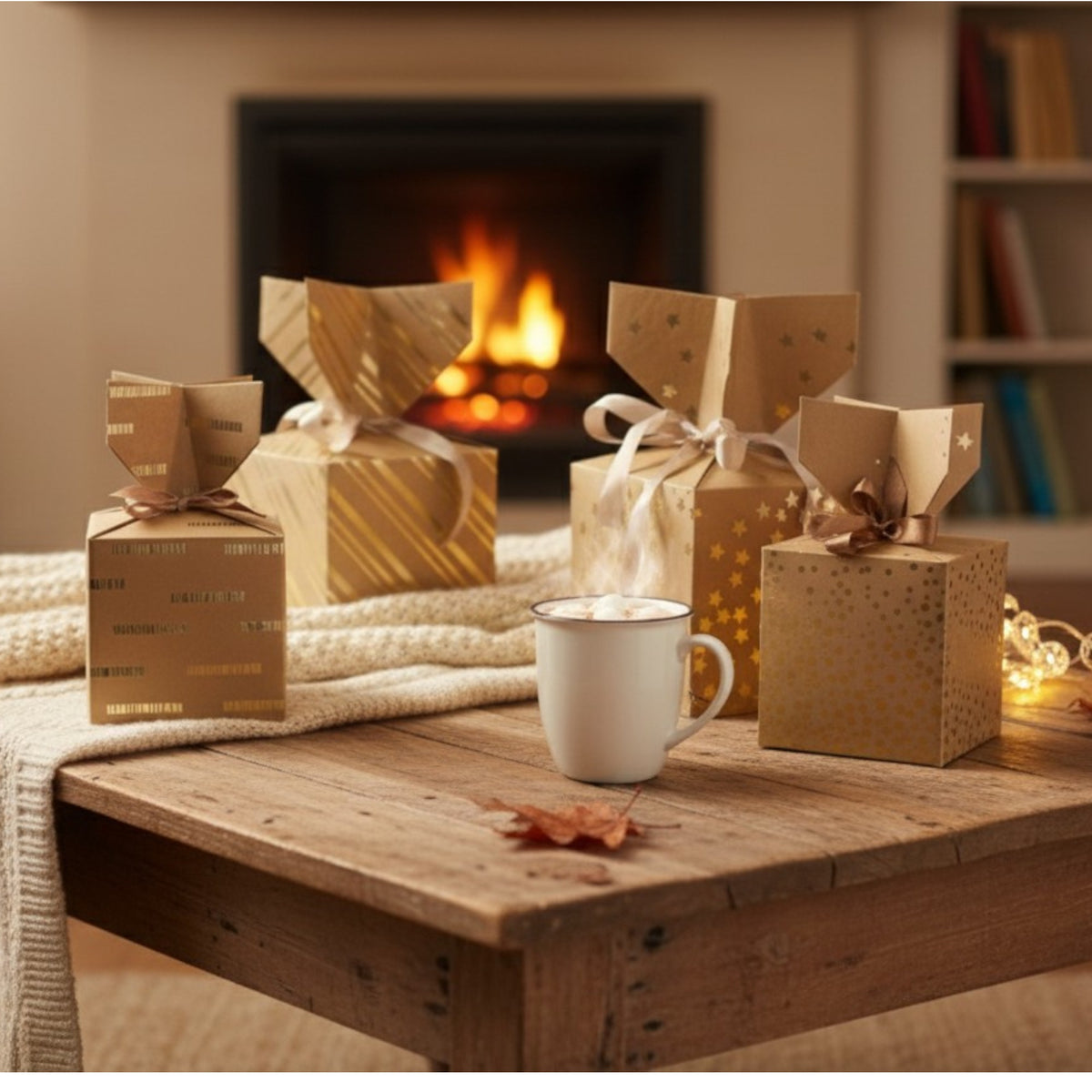 Gold Print Gift Boxes - Pack of 12 (Sizes Available)