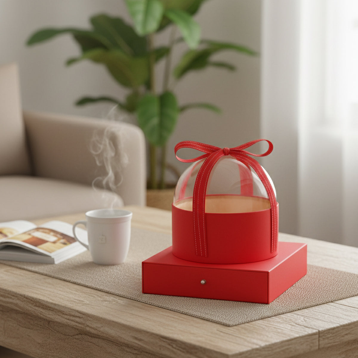 Round Dome Gift Box With Ribbon - Single