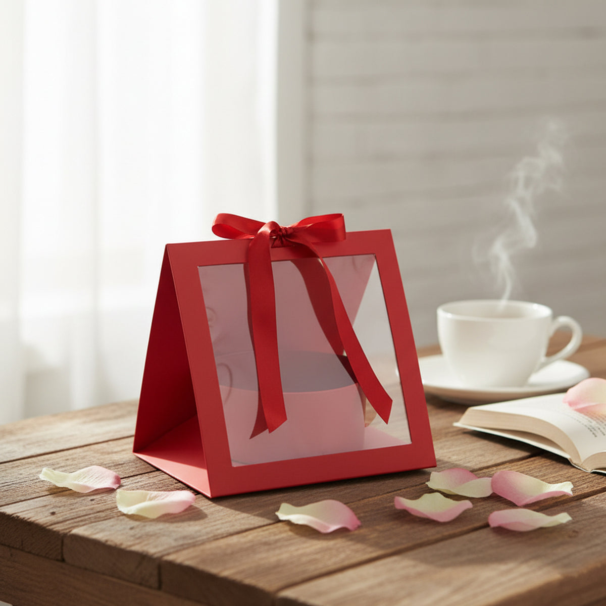 Square Flower Gift Boxes With Clear Window