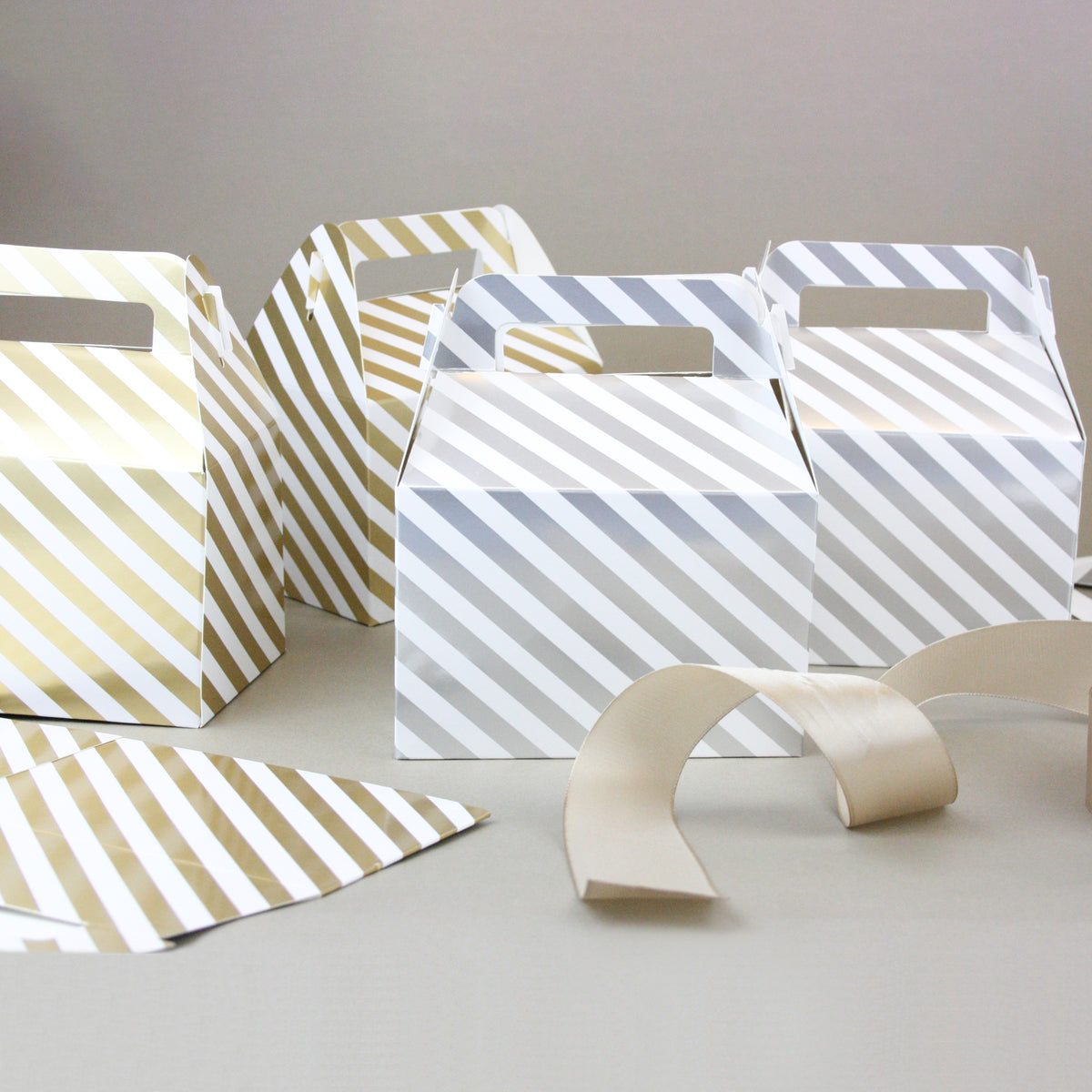 Striped Gable Gift Boxes - Pack of 12 (Colors Available)