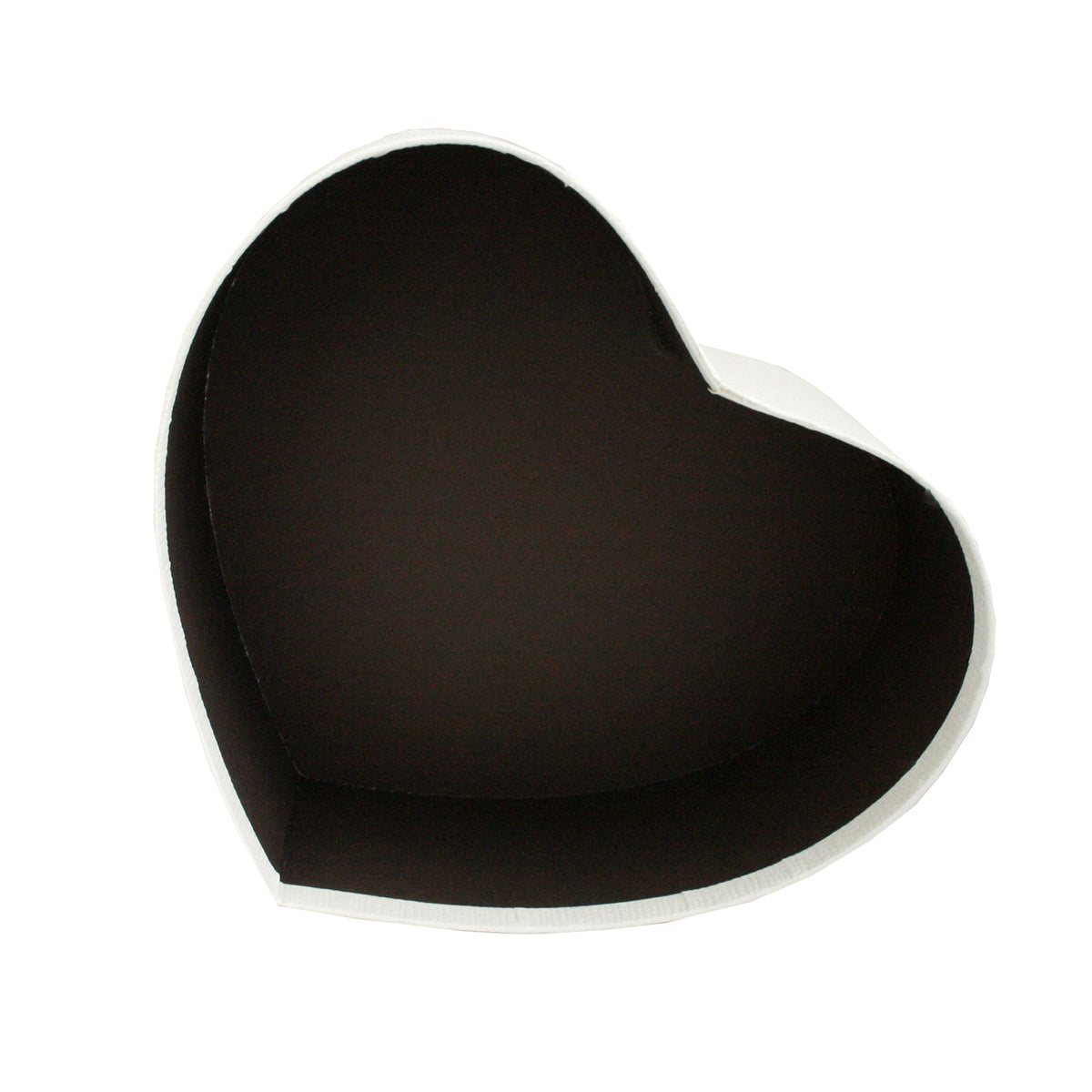 Open heart-shaped gift box with chocolate brown interior and satin bow