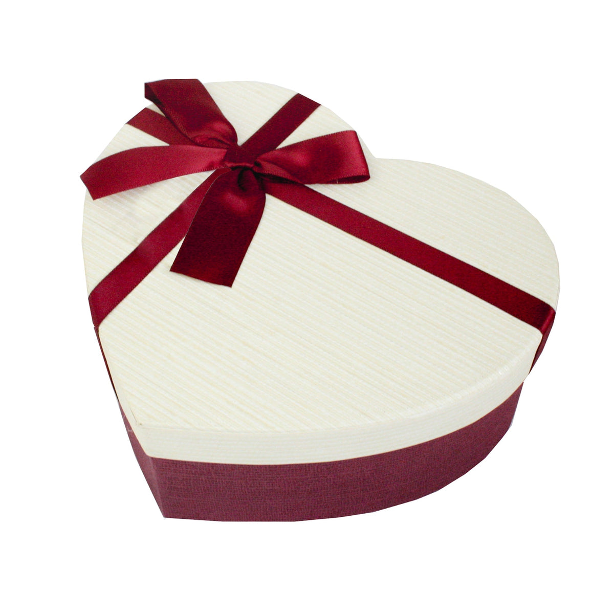 Heart shaped maroon and cream gift box with ribbon bow