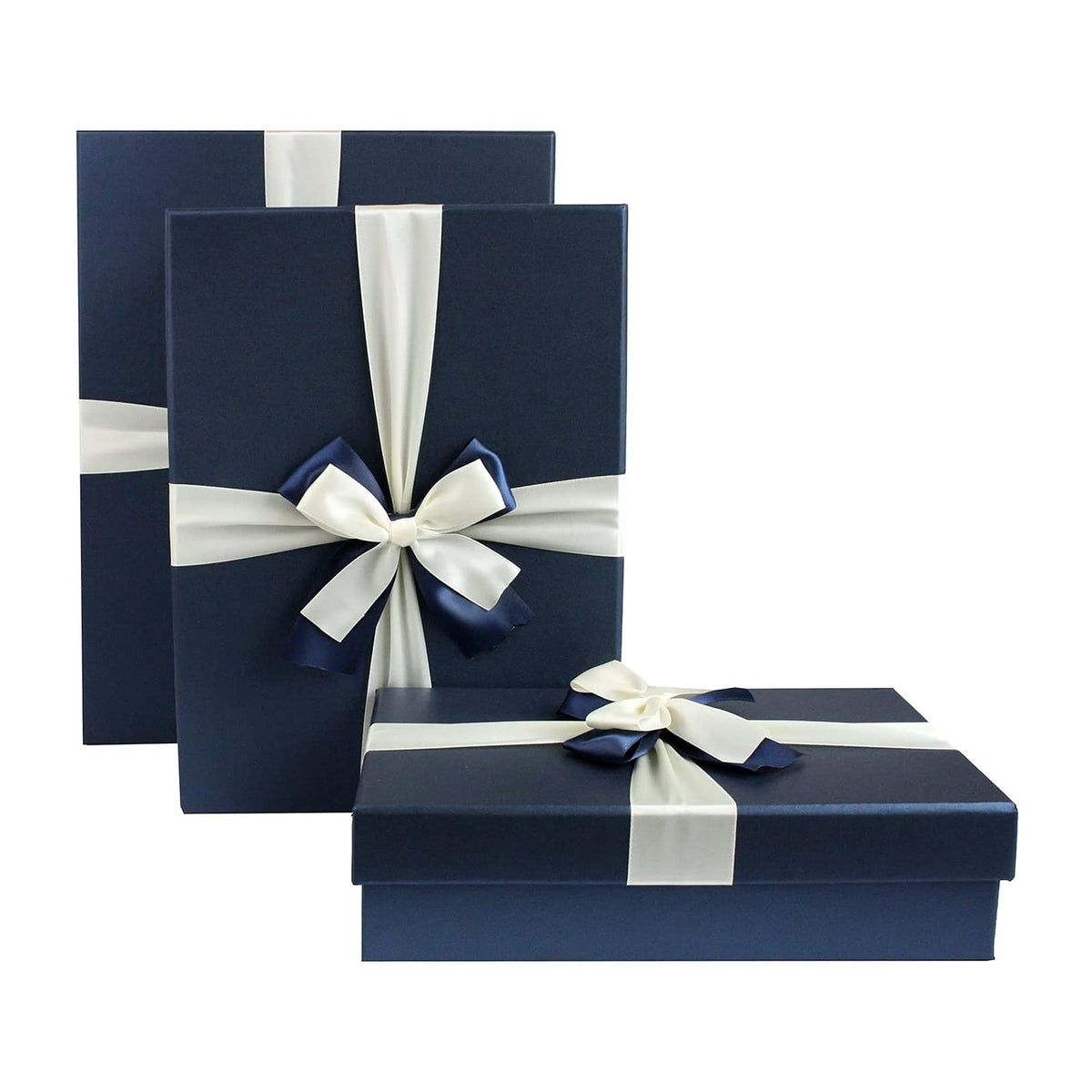 Luxury Blue Gift Boxes Set of 3 with Satin Ribbon