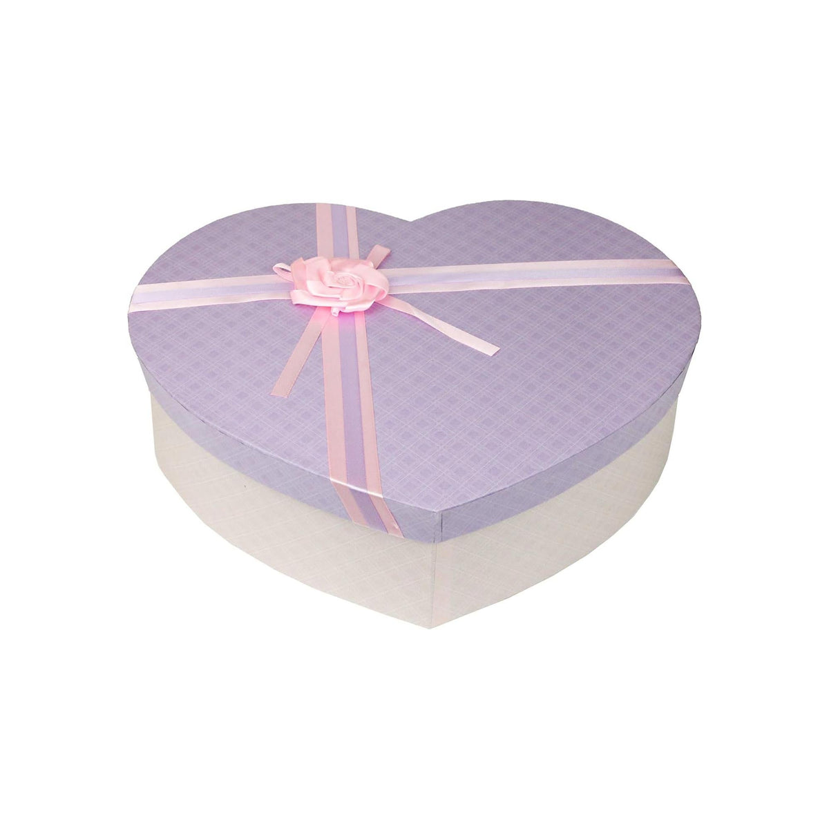 Pink gift box with lilac lid and striped ribbon for women