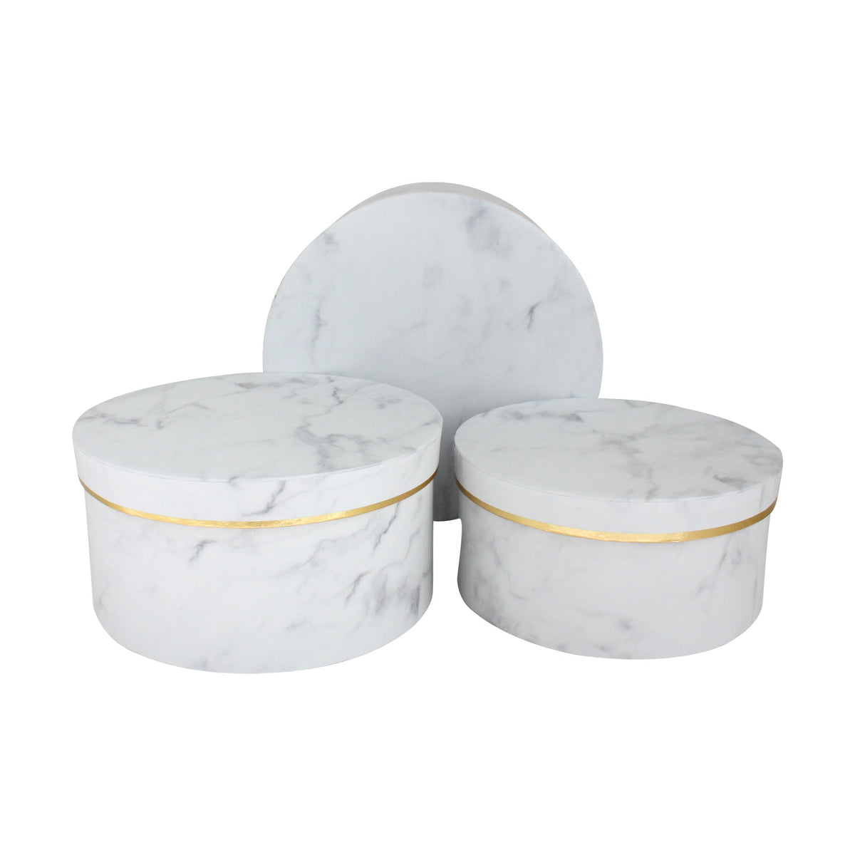 Chic White Round Marble Patterned Gift Boxes - Set of 3