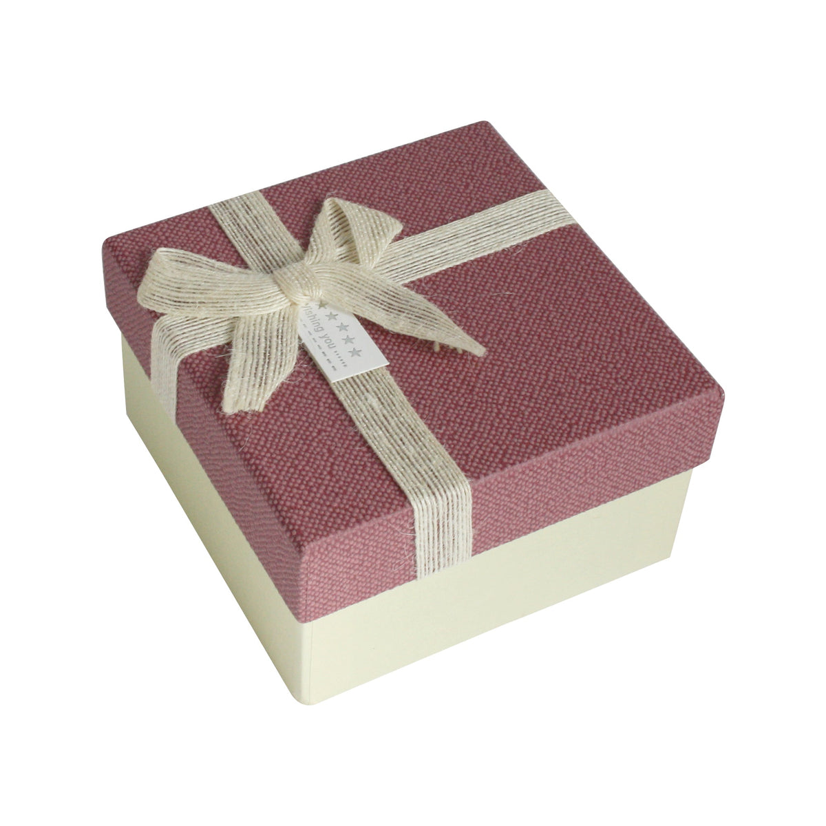 Cream Square Gift Box with Pink Lid and Fabric Ribbon Bow