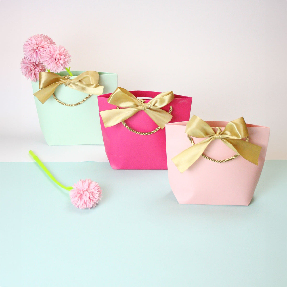 Elegant Matte Finish Gift Bags With Golden Ribbon -  Set Of 4 Assorted Colours  (Sizes Available)