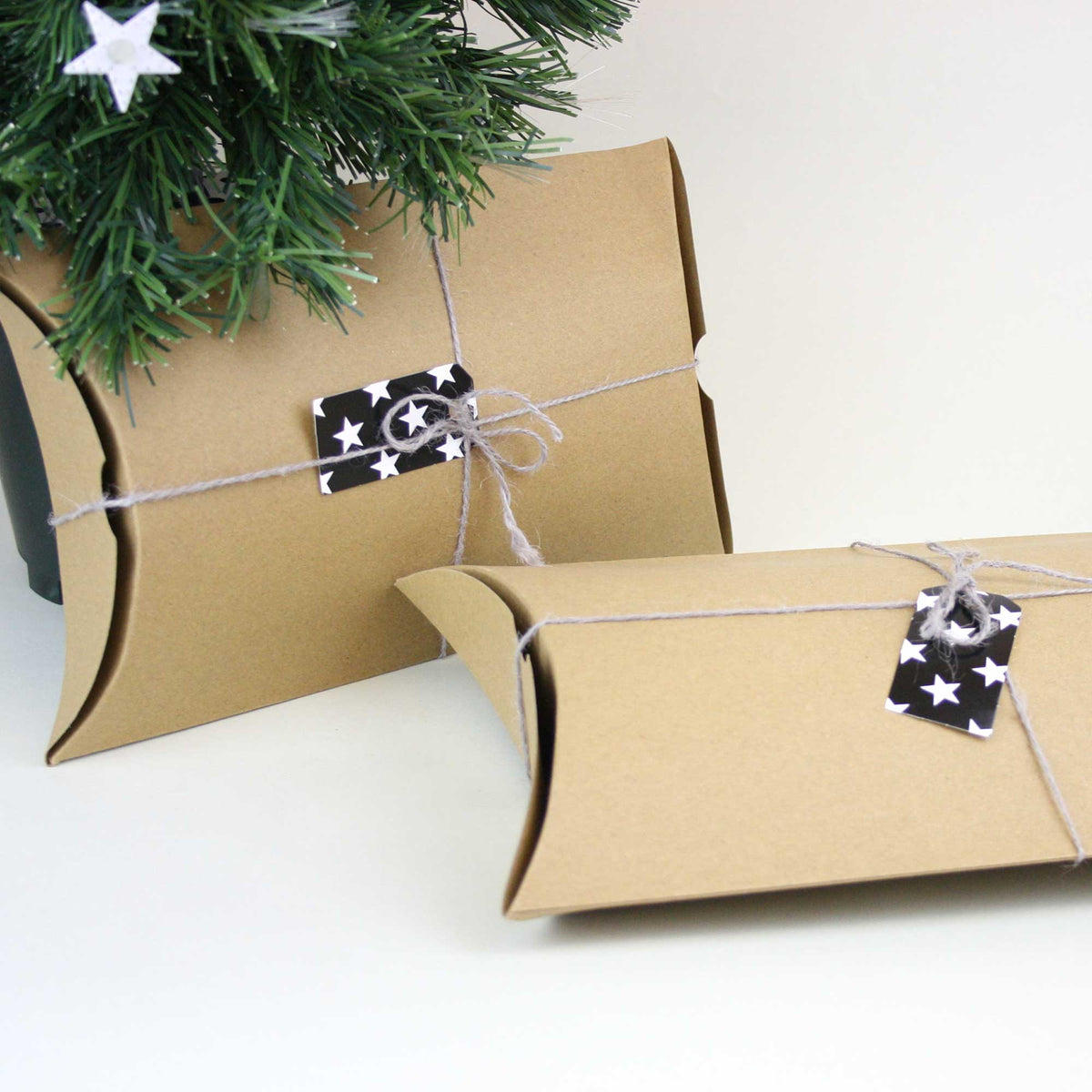 Kraft Pillow Boxes With String and Tag Pack of 3 (Sizes Available)