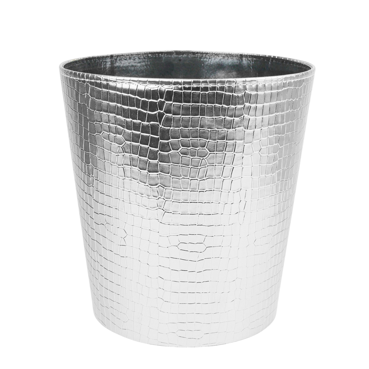 Silver Faux Leather Croc Texture Dustbin