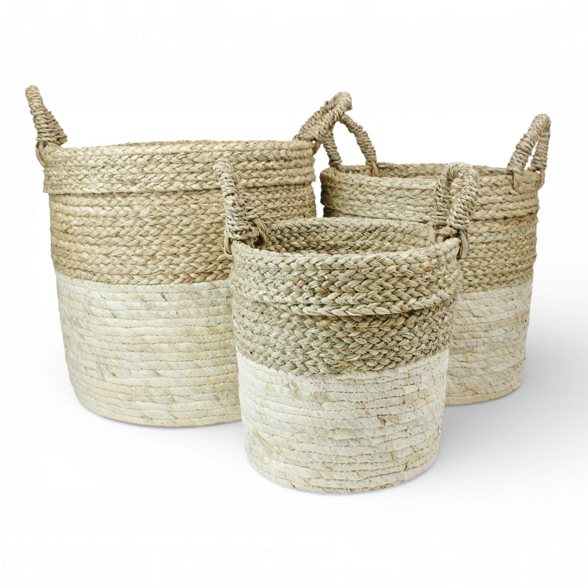 Set of 3 Natural Seagrass Storage Baskets with Handles – Woven Basket