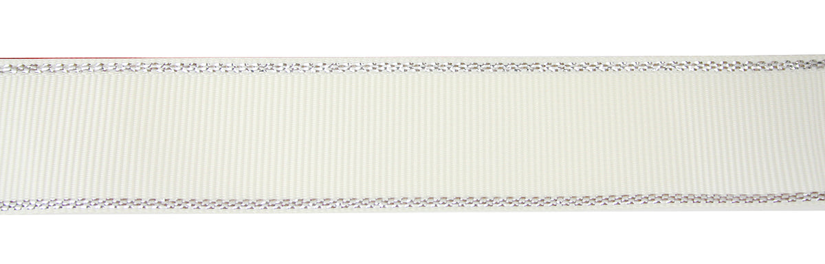 Ivory/Silver Grossgrain Ribbon Roll