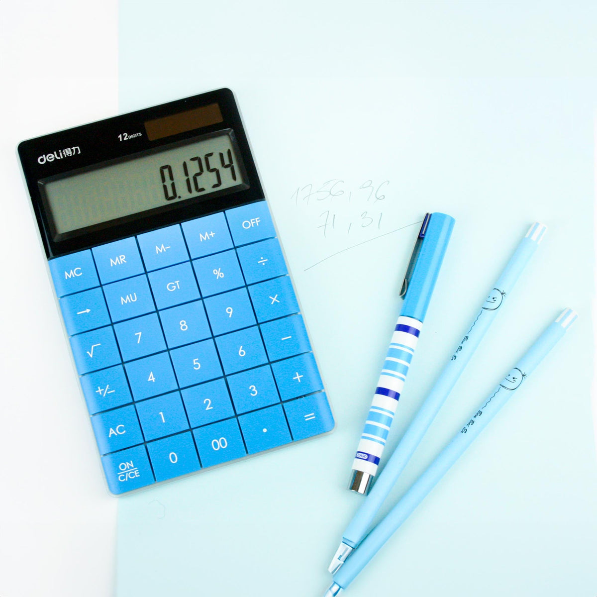 Blue Large 12-Digit Calculator - Desktop Calculator with Big Buttons