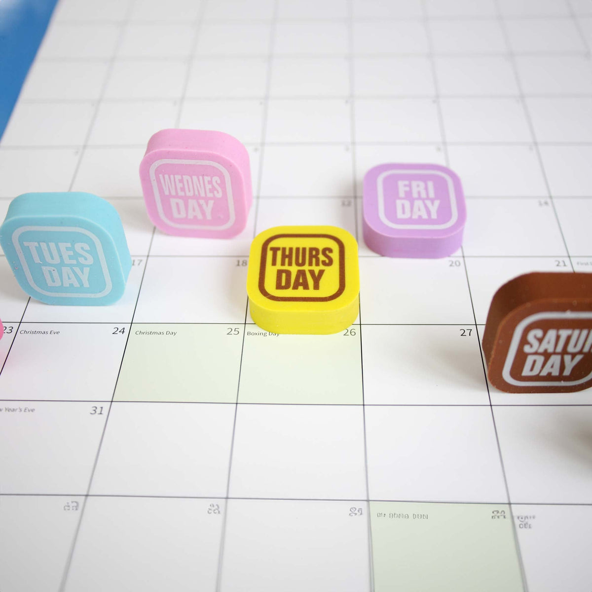 Set of 7 Day-of-the-Week Erasers - Colorful and Fun Desk Accessories