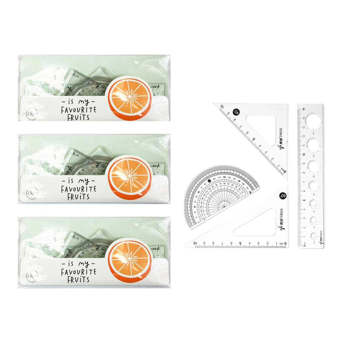 Geometry Set for Students - 20cm Ruler, Protractor, and Triangle Set - Orange