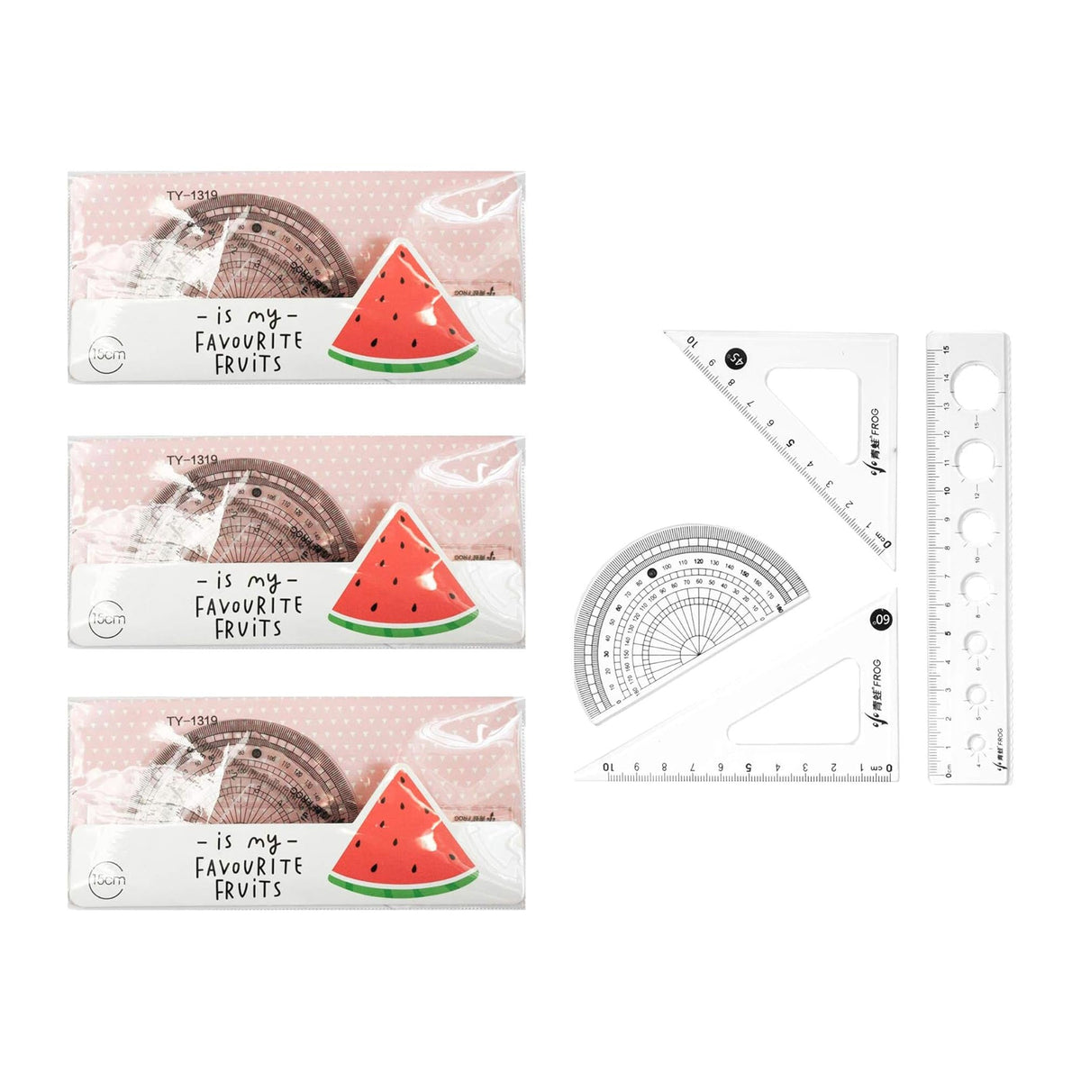 Geometry Set for Students - 20cm Ruler, Protractor, and Triangle Set - Watermelon