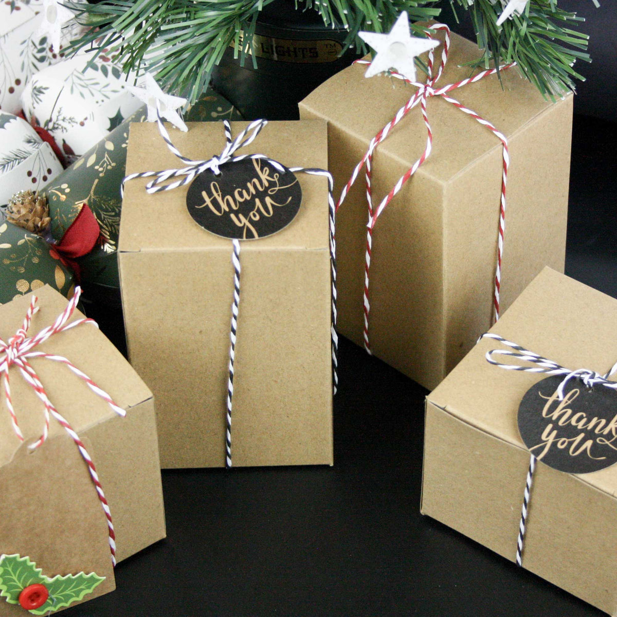 Natural Kraft Gift Box With String and Tag Pack of 3 (Sizes Available)